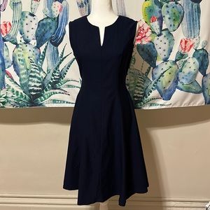 Navy Fitted A-line V Neck Knee Length Closet Staple Dress